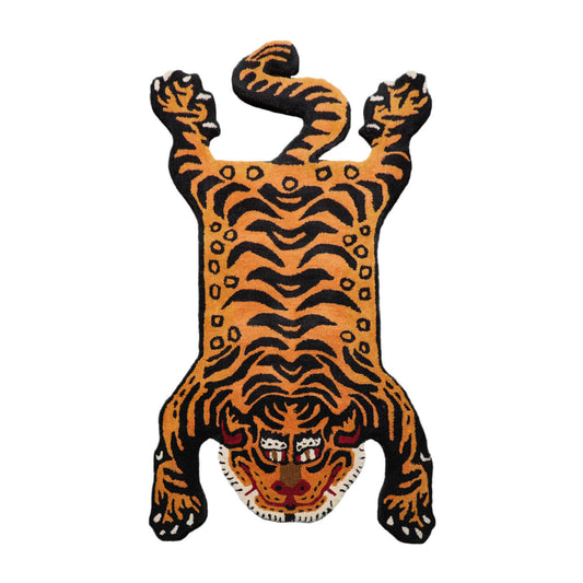 Handmade Tiger Rug 3x5 – 100% Wool Oriental Area Rug | Orange Gold Red Animal Design for Home Decor 