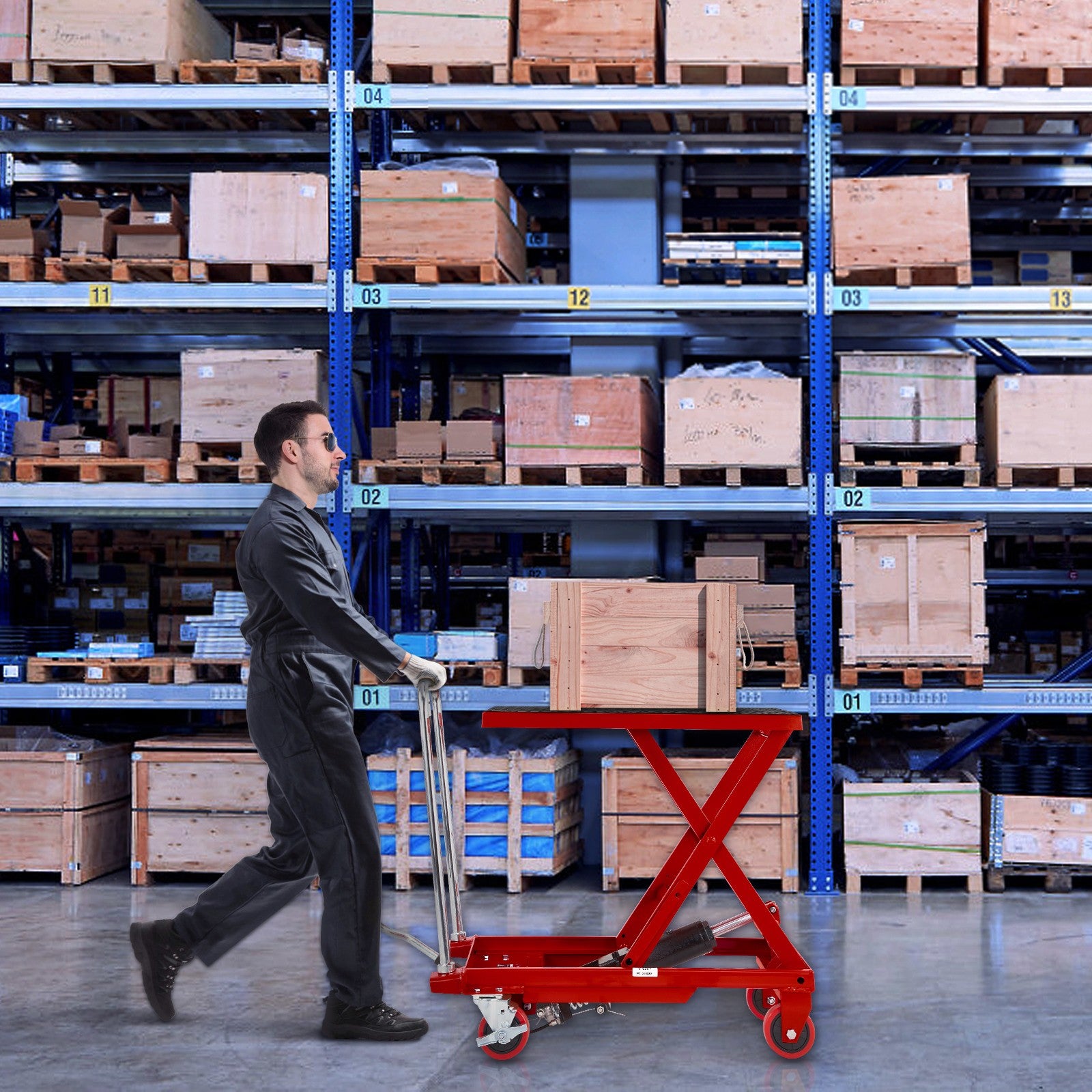 Hydraulic Lift Table Cart 500 Lbs Manual Scissor Lift Table 28.5" Red