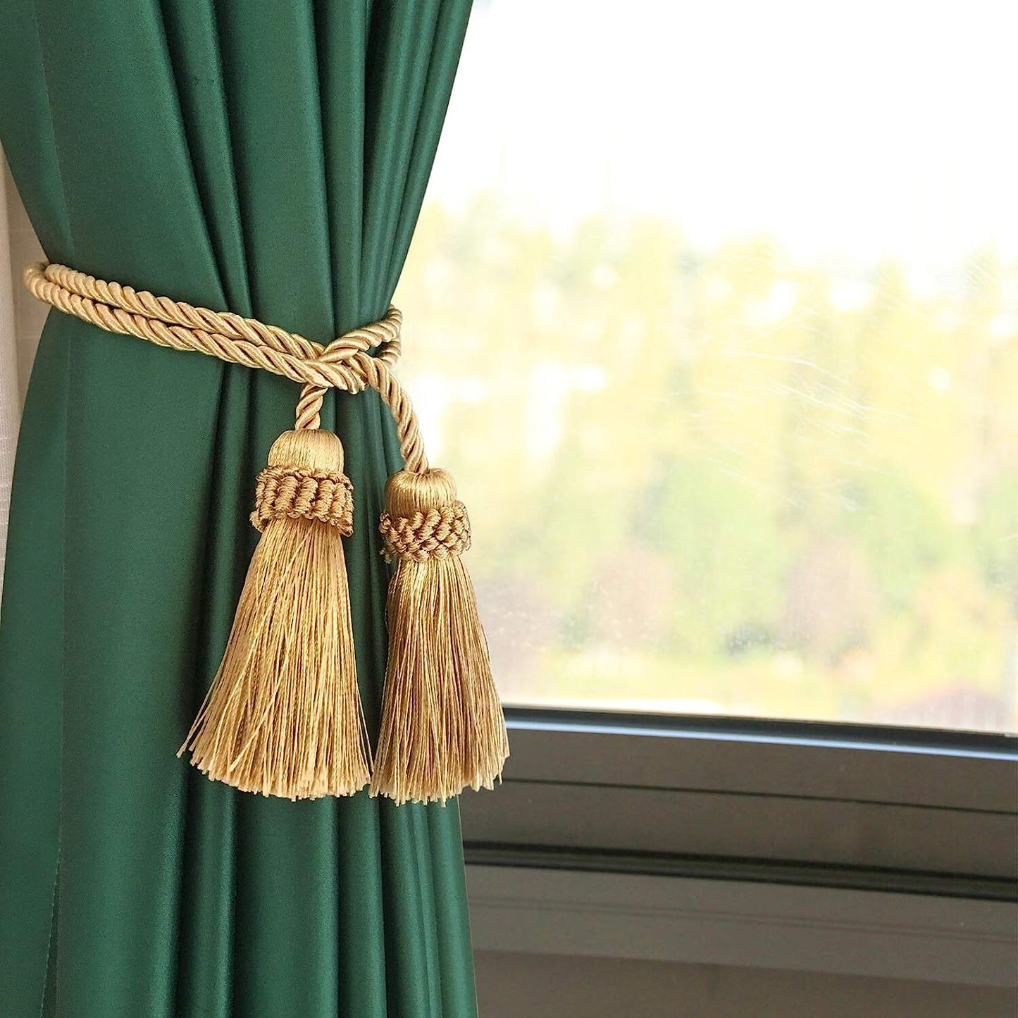 4PCS Curtain Tiebacks Handmade Decorative Curtain Holdbacks Rope with Tassel