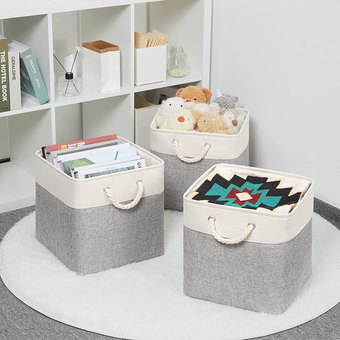 Large Storage Basket Rectangular Fabric Collapsible Organizer Bin Box 13×13×13In
