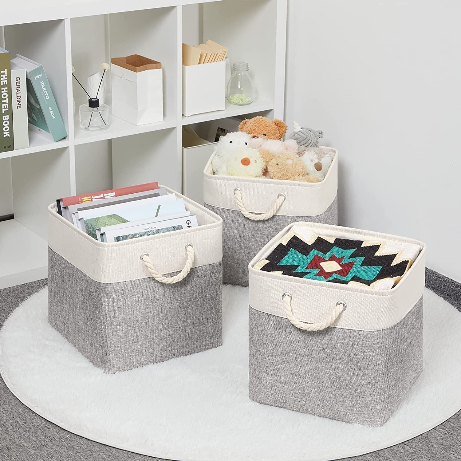 Large Storage Basket Rectangular Fabric Collapsible Organizer Bin Box 13×13×13In