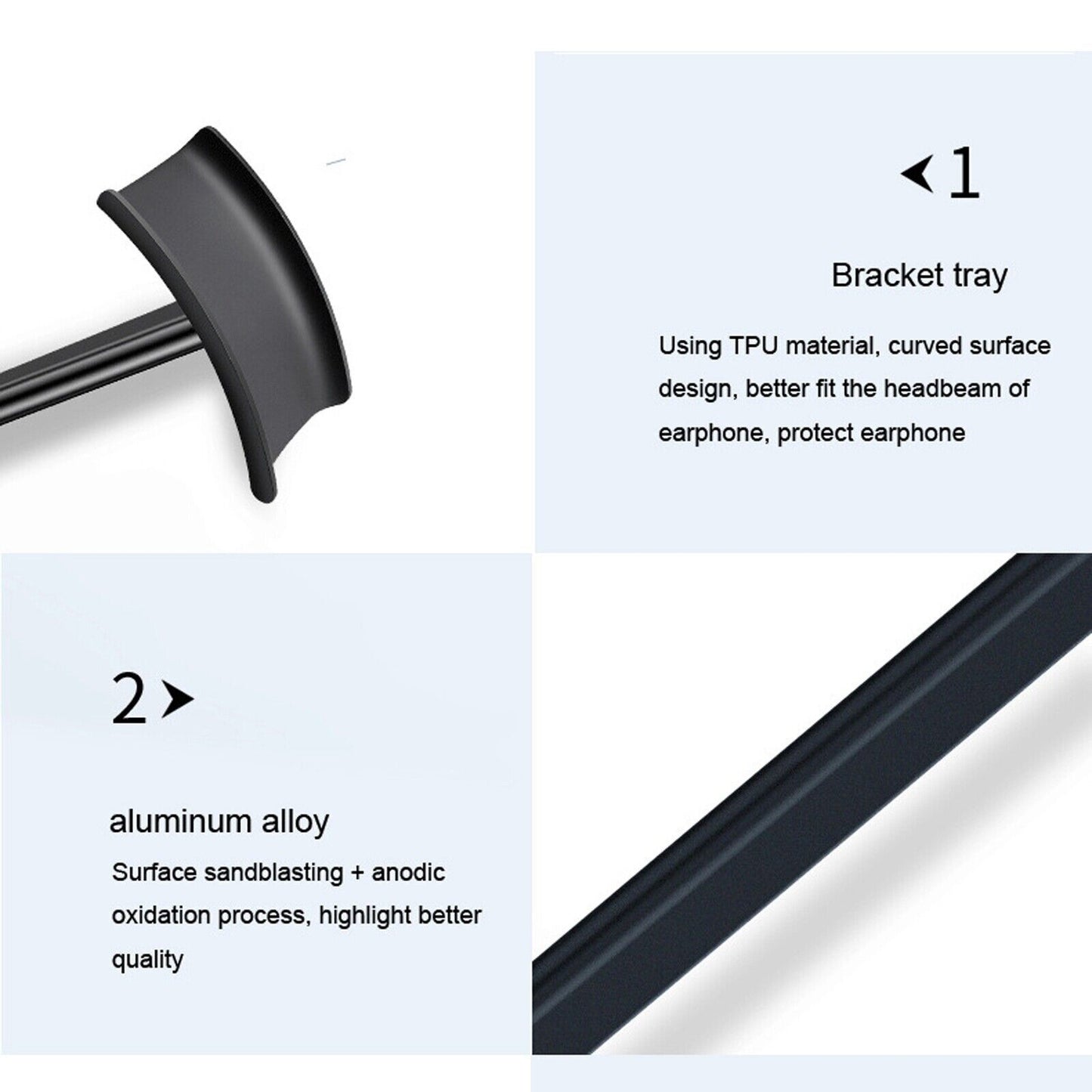 Headphone Stand Headset Holder Rack with Aluminium Supporting Bar Flexible ABS