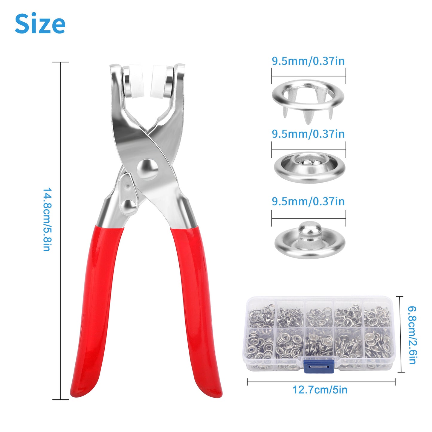 100 Set Snap Fastener Kit 9.5Mm Press Studs with Pliers for Fabric Craft Clothes