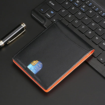 RFID Blocking Men Ultra-Thin Leather Wallet Front Pocket Cash Card Holder Purse