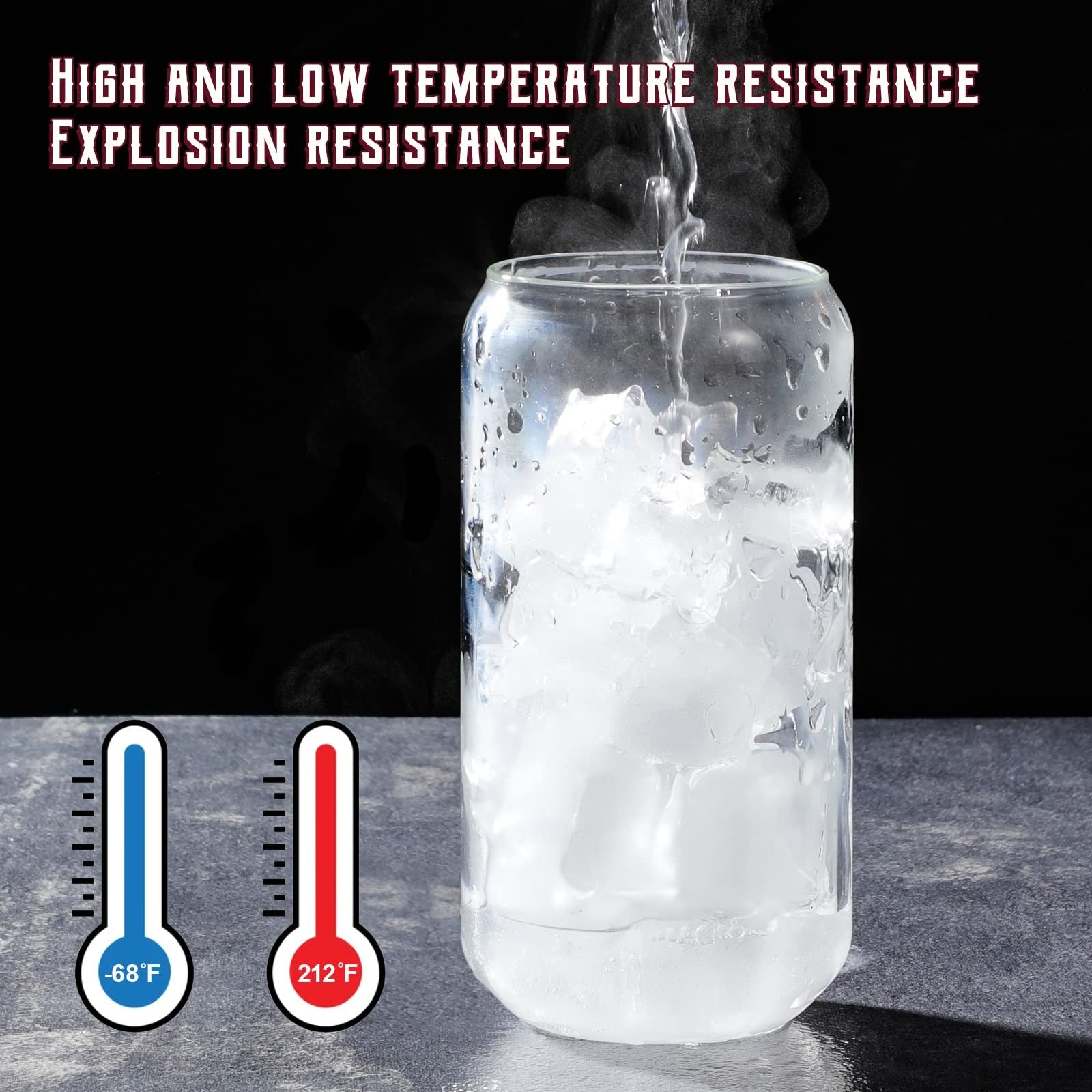 Drinking Glasses with Bamboo Lids and Glass Straw 4Pcs Set - 16Oz Glass Cups,