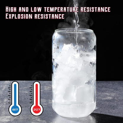 Drinking Glasses with Bamboo Lids and Glass Straw 4Pcs Set - 16Oz Glass Cups,