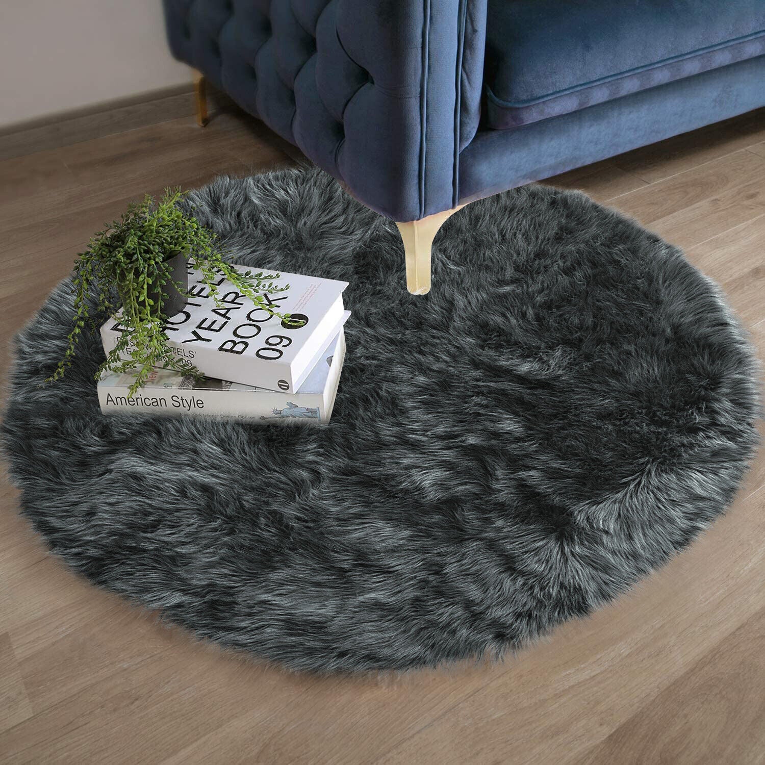 Faux Fur Sheepskin Fluffy Area Rugs round Shaggy Carpet for Bedroom Living Room
