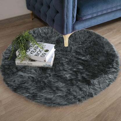 Faux Fur Sheepskin Fluffy Area Rugs round Shaggy Carpet for Bedroom Living Room