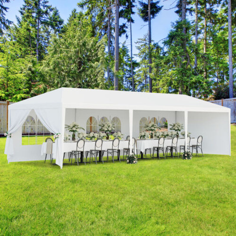 Trending 10'x30' White Party Tent | Outdoor Wedding Gazebo Pavilion w/ 8 Removable Side Walls, Waterproof Cover, Steel Frame & Easy Setup