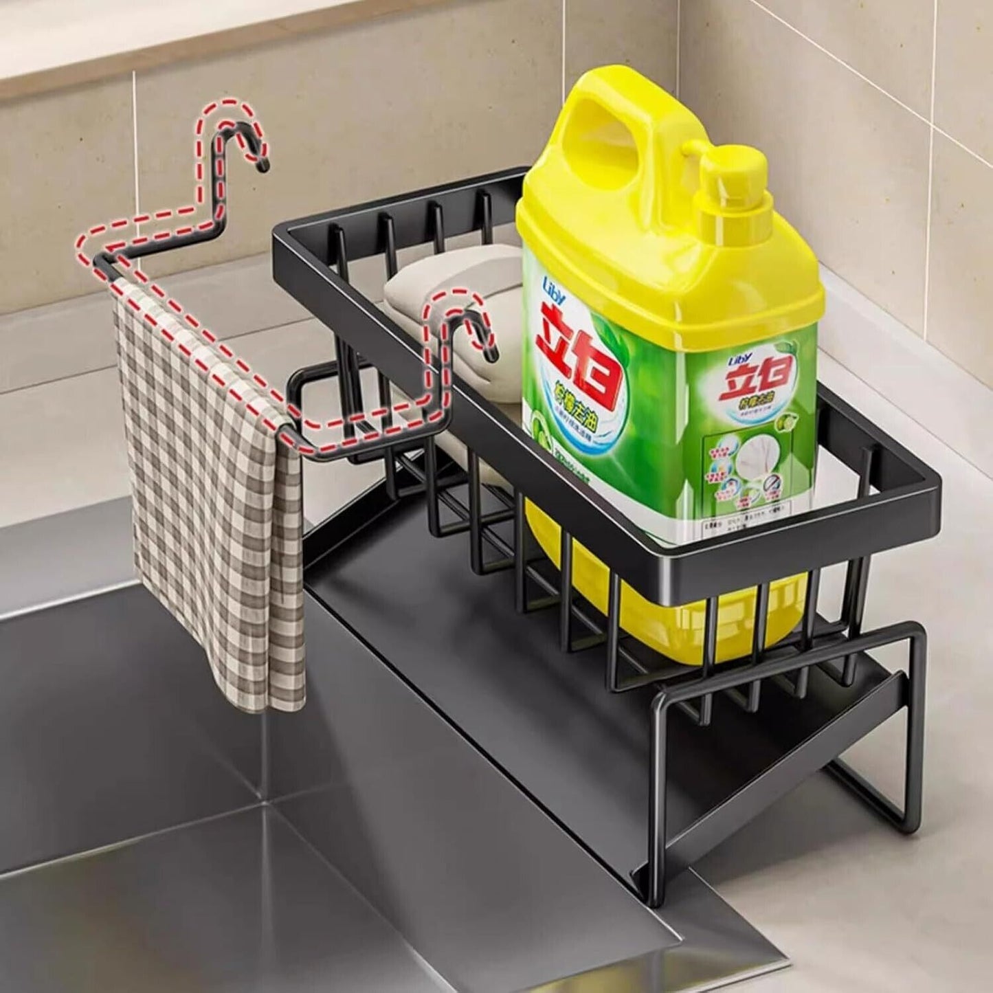 Kitchen Sink Cloth Rack Drain Rack Dishwasher Sponge Storage Rack Auto Drainage Tray