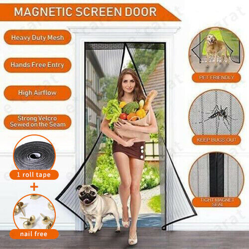 Magnetic Screen Door Mesh Hands-Free Net – Bug Proof Fly Mosquito Curtain, Easy Install, Auto Closer, Pet & Kid Friendly, Fits Doors Up to 38"x83"