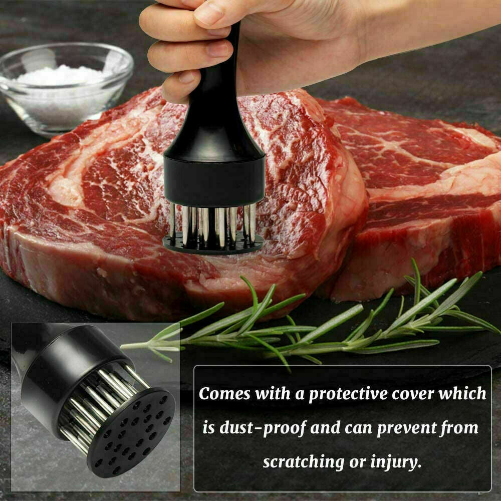 Meat Tenderizer Tool 21-Pin Stainless Steel Blades - Tender & Juicy Meat, Quick Marinade, Safe Cover, Easy to Use & Clean for Beef, Chicken, 