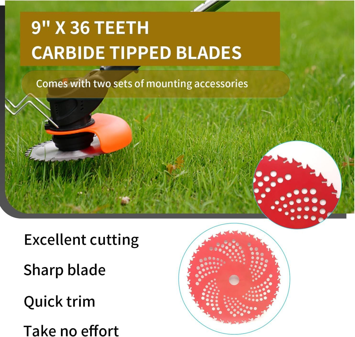 9"X 36 Teeth Carbide Tipped Blade Kit for Brush Cutter Trimmer Weed Eater 2 Pack