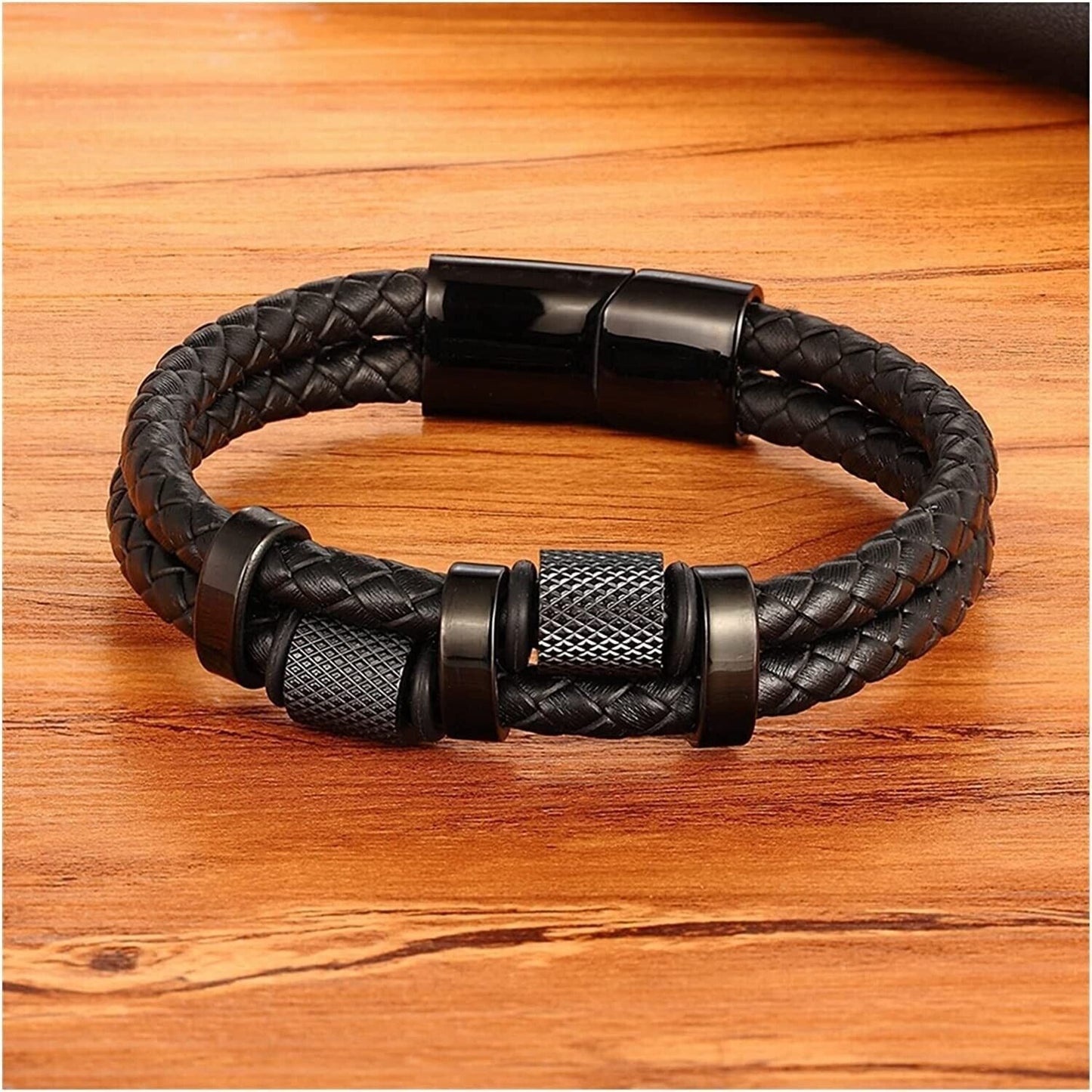 Stainless Steel Genuine Leather Men Strength Fashion Bangle Wrap Bracelet Gifts