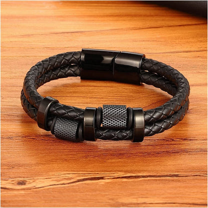 Stainless Steel Genuine Leather Men Strength Fashion Bangle Wrap Bracelet Gifts