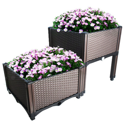 2X Elevated Rectangular Raised Garden Bed Flower Vegetable Grow Planter Care Box