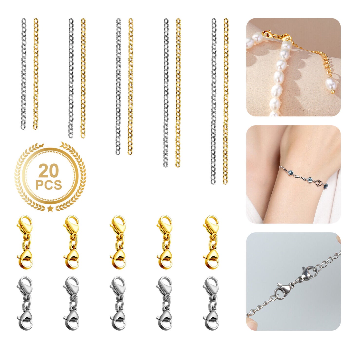 Necklace Chain with Double Lobster Clasp Connector Extender for Jewelry Bracelet