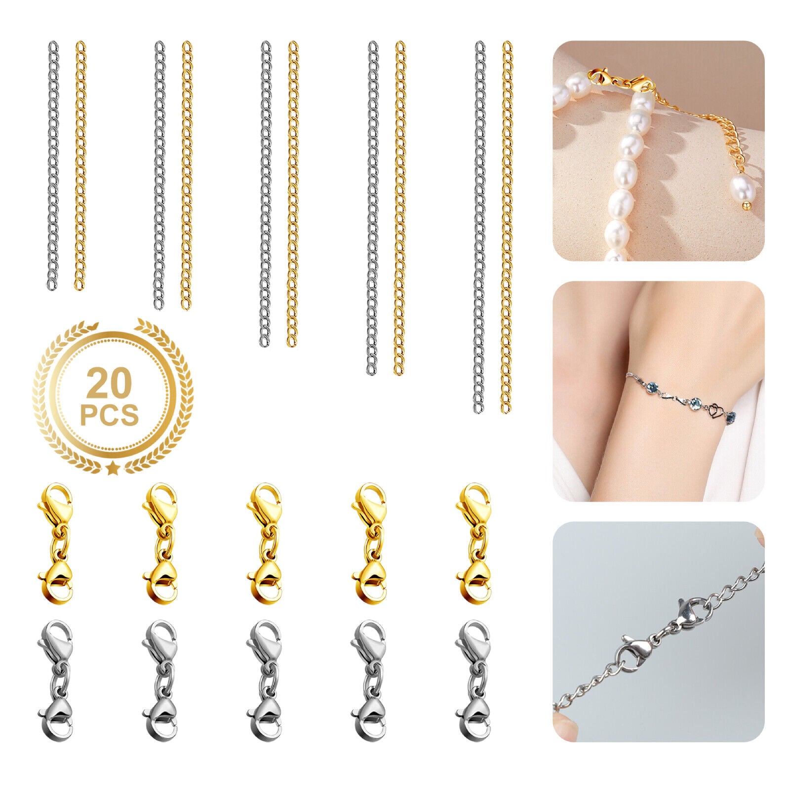 Necklace Chain with Double Lobster Clasp Connector Extender for Jewelry Bracelet