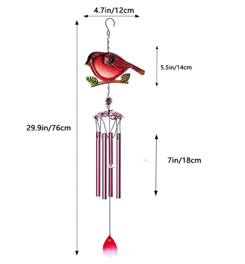 Unique Cardinal Wind Chimes with Crystal Beads – Soothing Sound & Decorative Gift for Mom, Wife, Daughter, Perfect for Gardens, Patios & Occasions