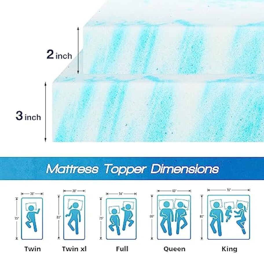 mattress toppers, Memory Foam Bed Topper - Cooling Gel, Pressure Relief, High-Density Support, Breathable & Comfortable Mattress Pad for Deeper Sleep