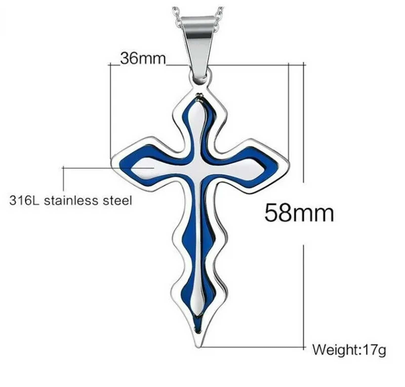 Cross Pendant Necklace Silver Stainless Steel Unisex'S Chain Crucifix Men Women