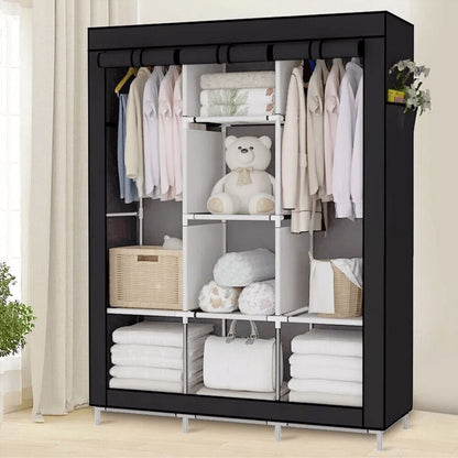 Heavy Duty Portable Closet Organizer Wardrobe Clothes Shoe Clothes Rack W/ Cover