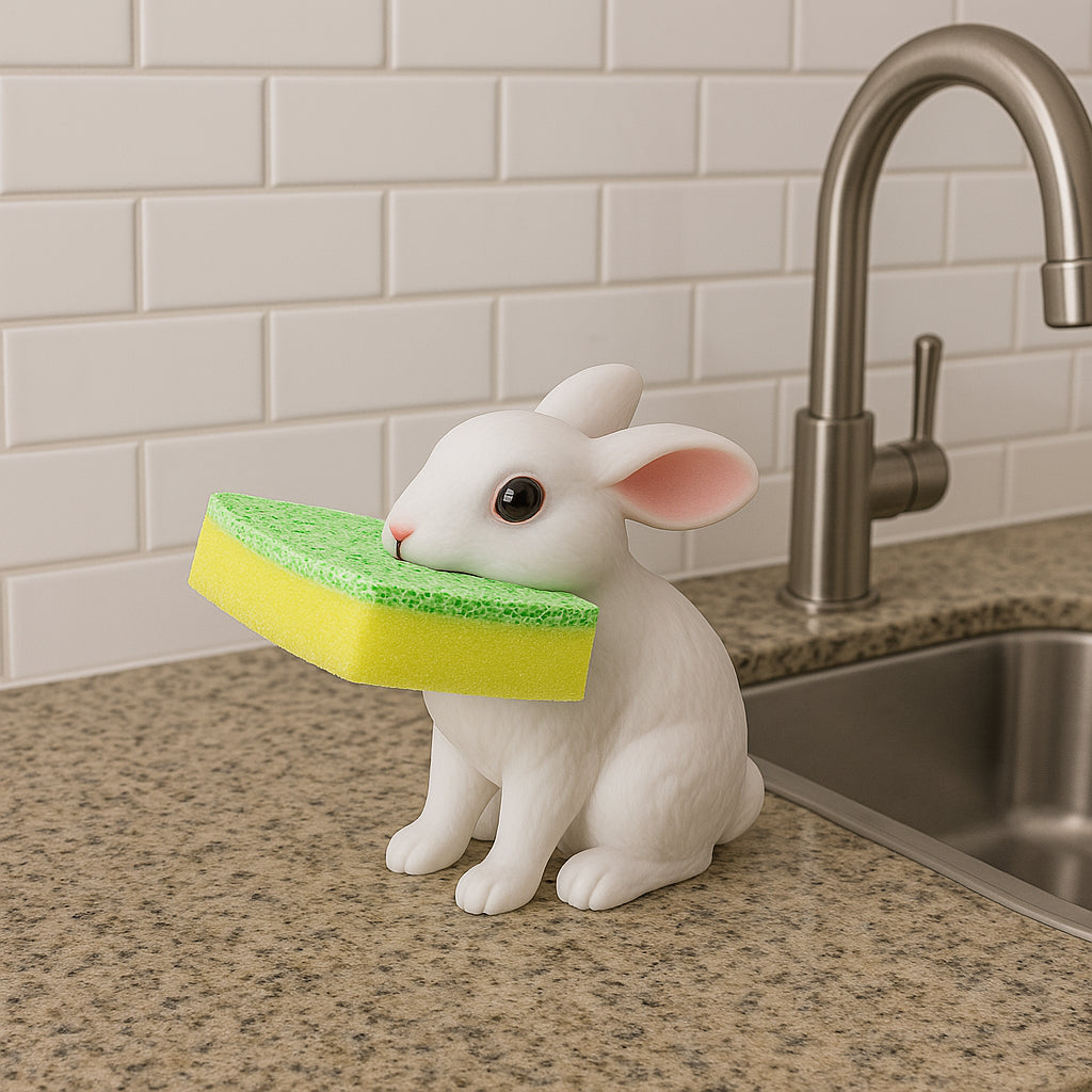 Bunny Rabbit Sponge Holder W/ Sponge Fun Kitchen Counter Organizer Novelty Gift