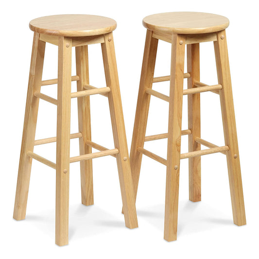 PJ Wood Classic Round-Seat 29 Inch Tall Kitchen Bar Stools, Natural, Set of 2