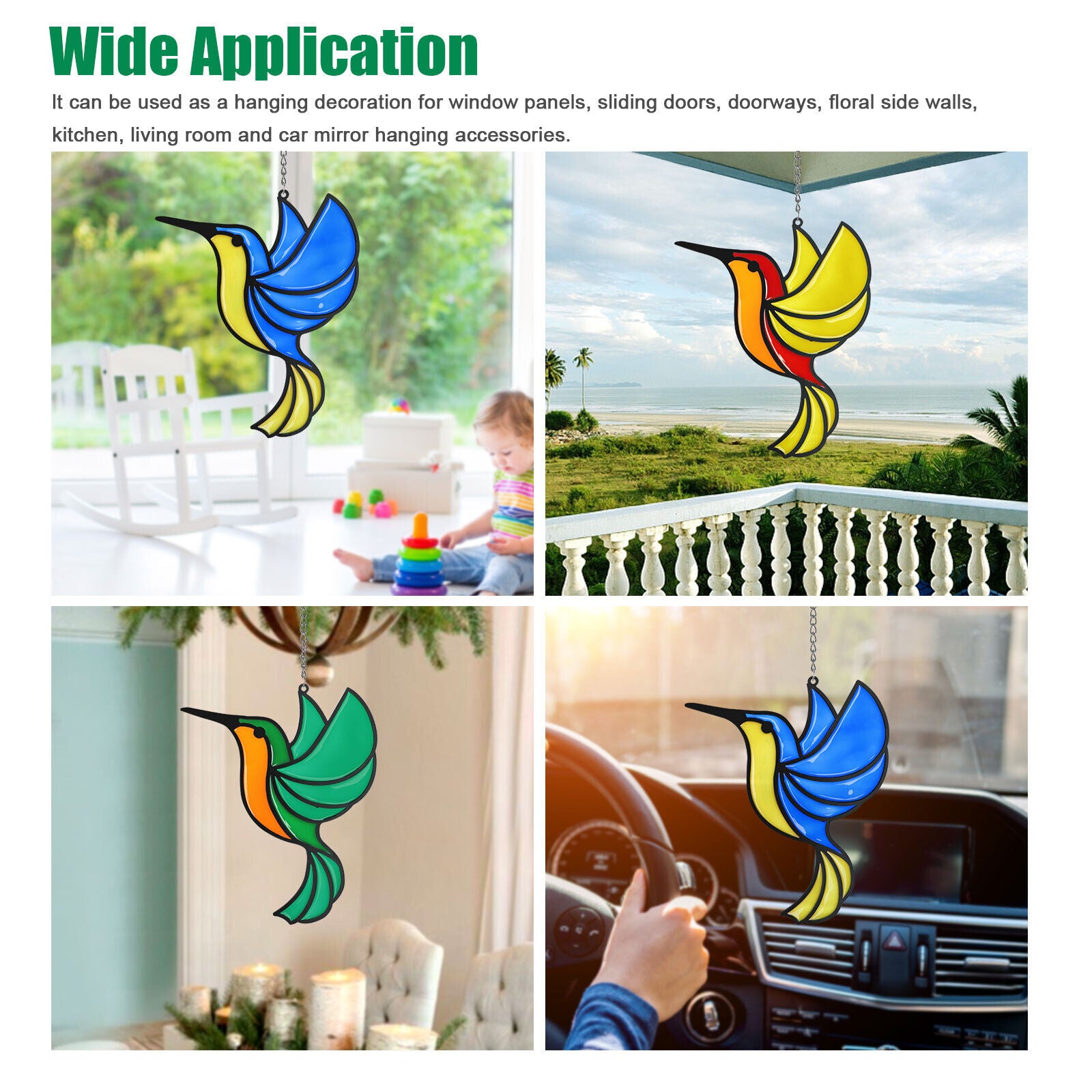 Hummingbird Suncatcher Stained Alloy Birds Garden Hanging Pendant Home Art Decor