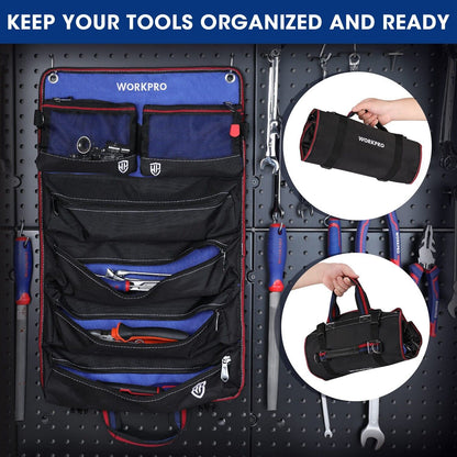 WORKPRO Heavy Duty Roll up Tool Bag Tool Pouches Tool Bag Organizer W/ 6 Pockets