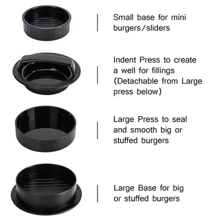 3-In-1 Burger Press Patty Maker – Stuffed Hamburger Press Kit + 100 Wax Papers
