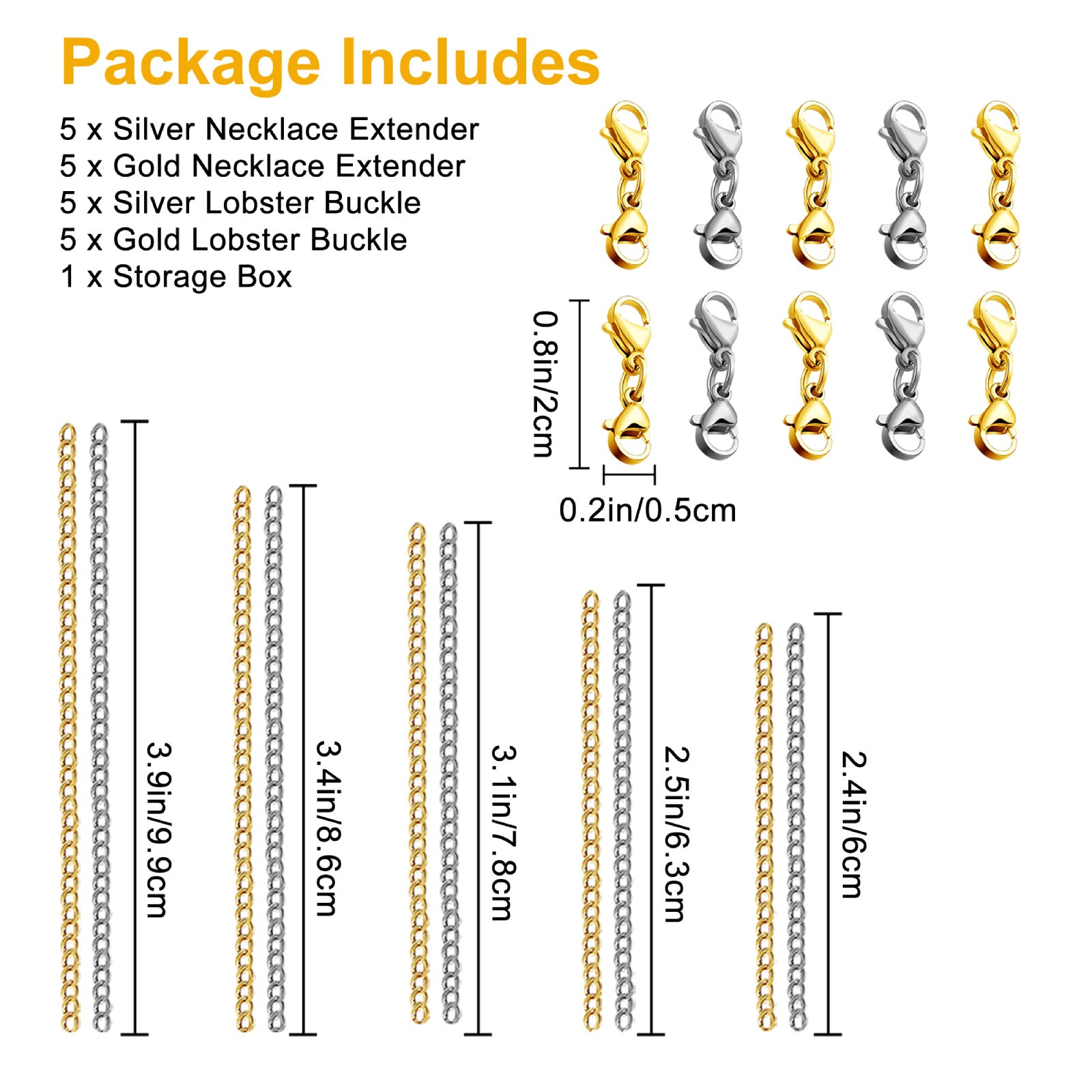 Necklace Chain with Double Lobster Clasp Connector Extender for Jewelry Bracelet