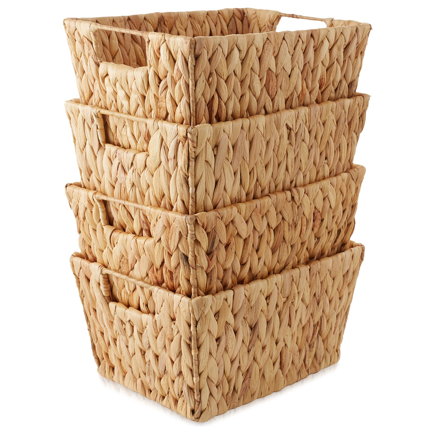 scalloped baskets, Hyacinth Storage Baskets - Set of 4 Handwoven Organizer Bins for Shelves, Pantry, Bathroom Kitchen Plastic Decorative Laundry