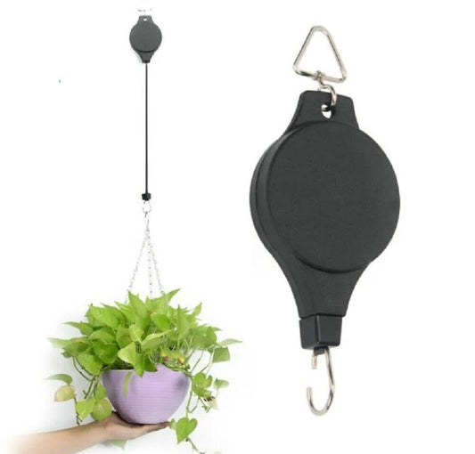 2-Piece Retractable Plant Pulley Set - Adjustable Hook for Hanging Baskets & Pot