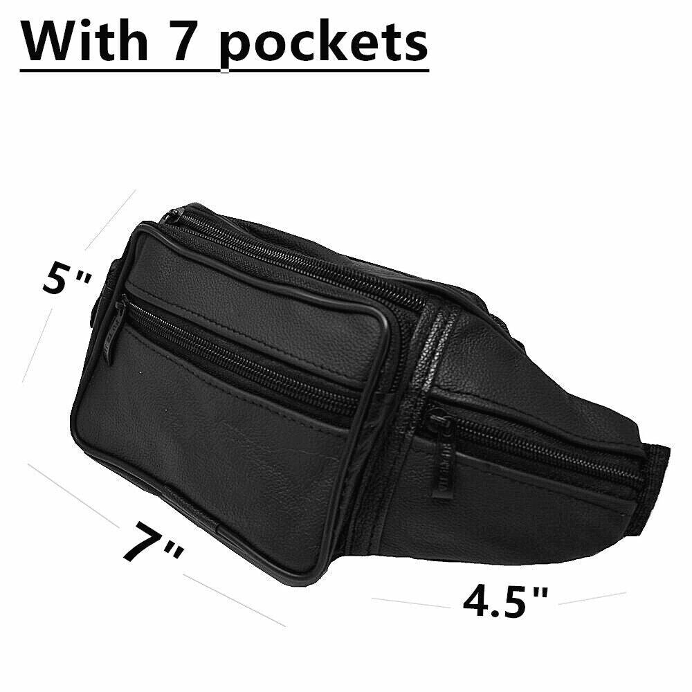 Fanny Pack Black Genuine Leather Waist Bag Travel Purse Hip Belt Carry on Pouch