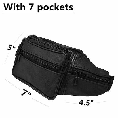 Fanny Pack Black Genuine Leather Waist Bag Travel Purse Hip Belt Carry on Pouch