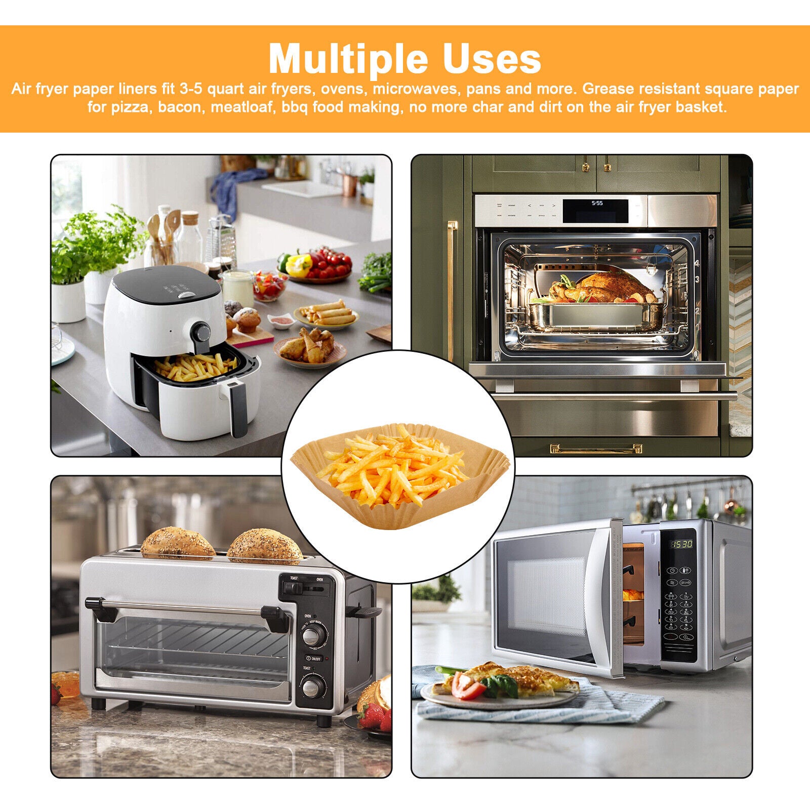 100Pcs Air Fryer Liner Disposable Paper Non-Stick for Food Oven Baking Microwave