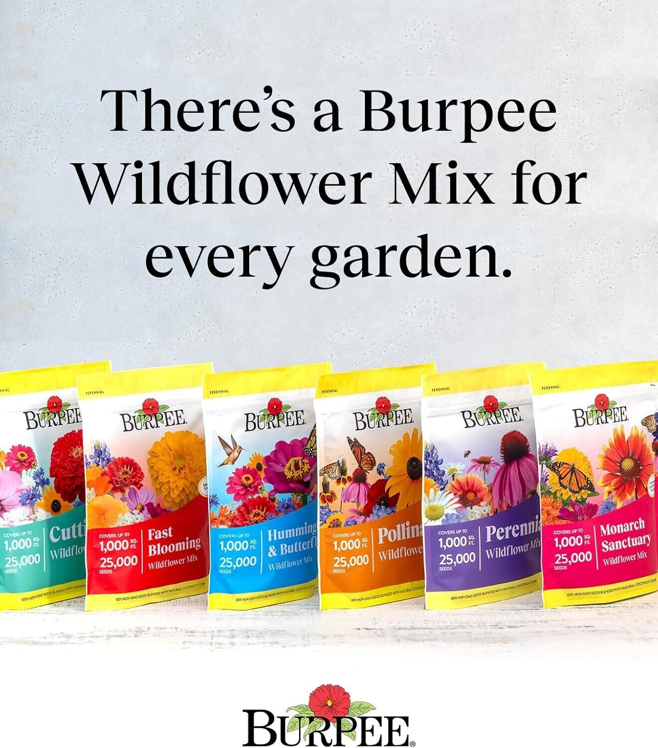 Easy-Growing Wildflower Seeds Mix - 50,000 Non-GMO Seeds for Bees & Butterflies, Covers 1,000 Sq Ft, Fast Blooming, Pollinator-Friendly Garden Flowers