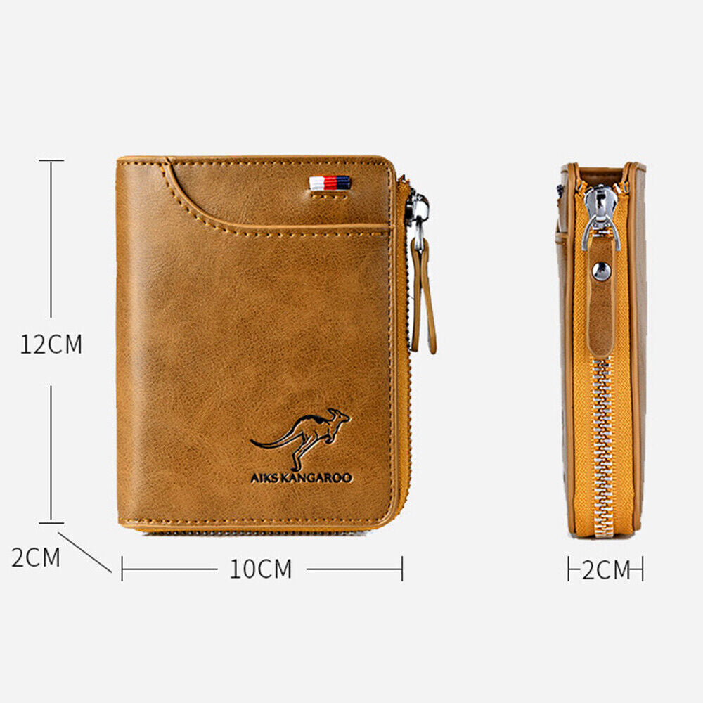 Mens RFID Blocking Leather Wallet | Credit Card Holder with ID Window Zipper | Waterproof Bifold Design | 14 Card Slots Cash Pocket | Stylish Durable