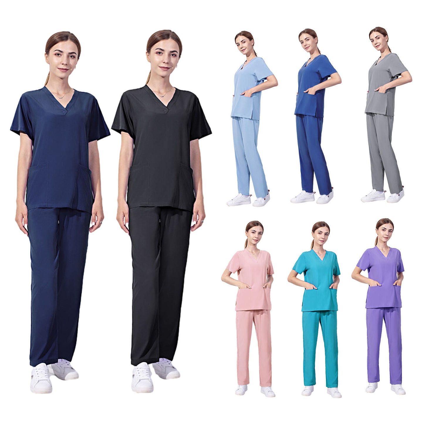 Scrubs Comfortable & Stylish Women's Nurse Scrub Set with Large Pockets, V-Neck, and Adjustable Waistband