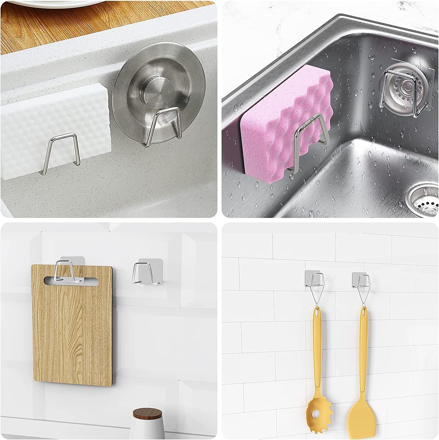 4Pcs Stainless Steel Adhesive Sponge Holder Sink Caddy for Kitchen Accessories