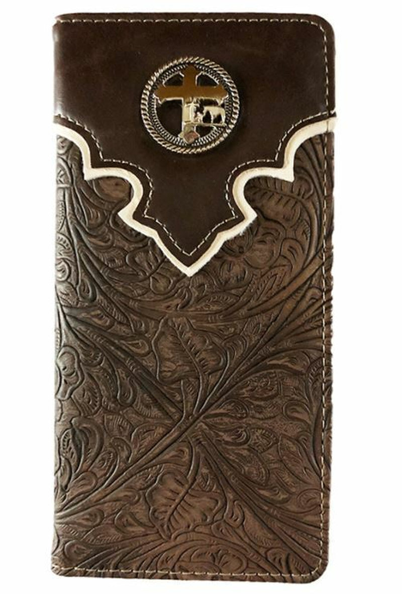 Cross Praying Cowboy Men Wallet Western Bifold Check Book Style W089-30 Brown