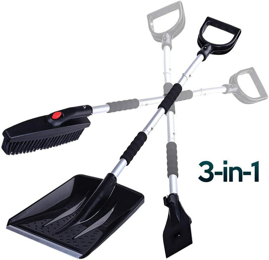 Zone Tech Snow Shovel Kit 3-In-1 Brush Ice Scraper Collapsible Removable Design