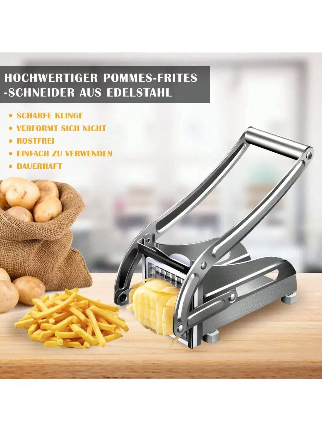 Heavy Duty Stainless Steel French Fry Cutter with Suction Feet for Potatoes