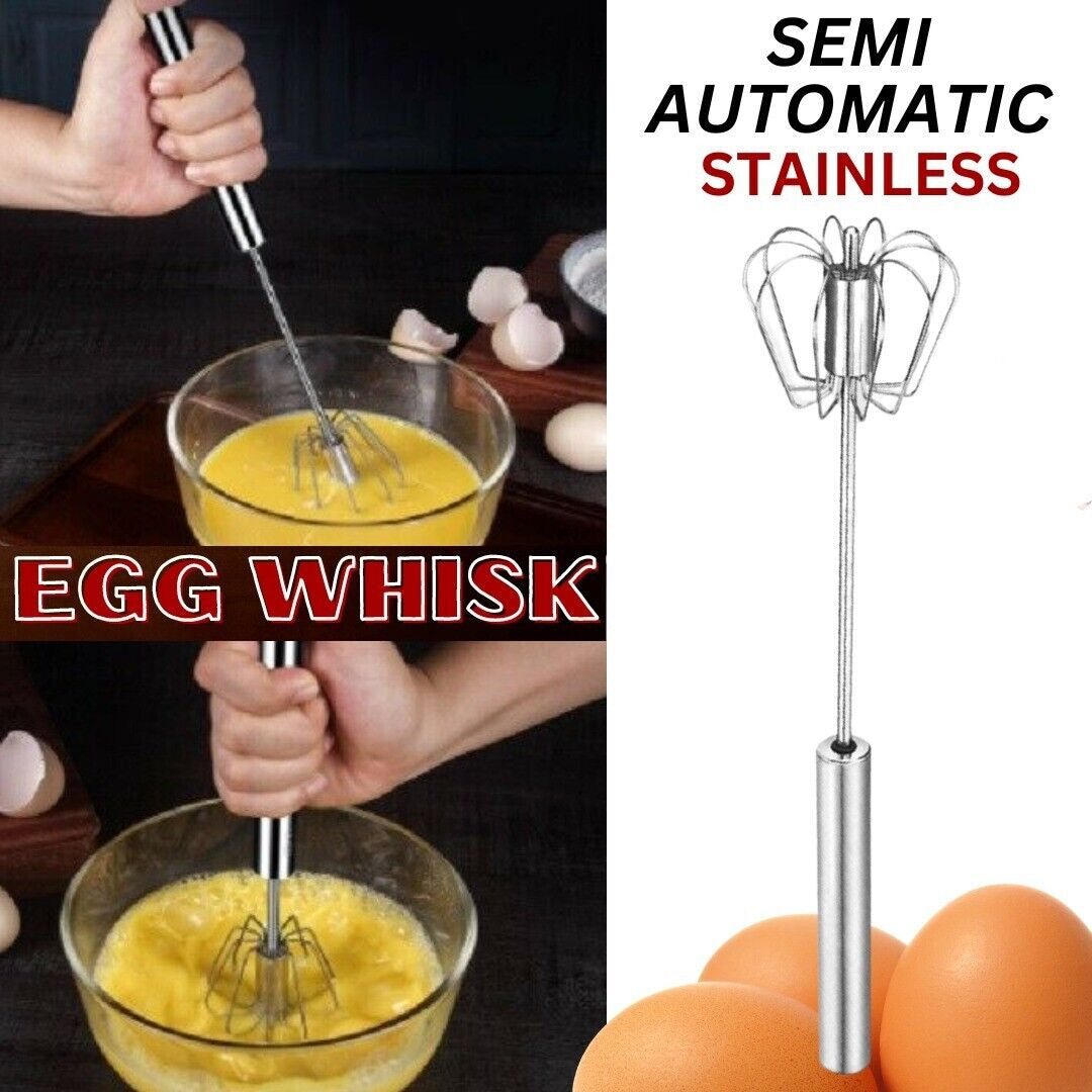 14 Inch Stainless Steel Semi-Automatic Whisk – Hand Push Egg Beater, Mixer & Blender, Cooking, Baking, Frothing, Kitchen Utensils Lightweight Portable