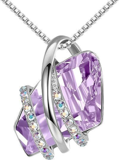 Alexandrite Crystal Leafael Wish Stone Pendant Necklace with Birthstone Crystal