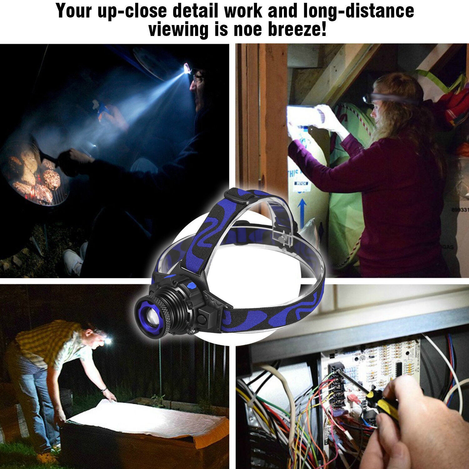 Tactical Headlight Rechargeable LED Headlamp+Batt+