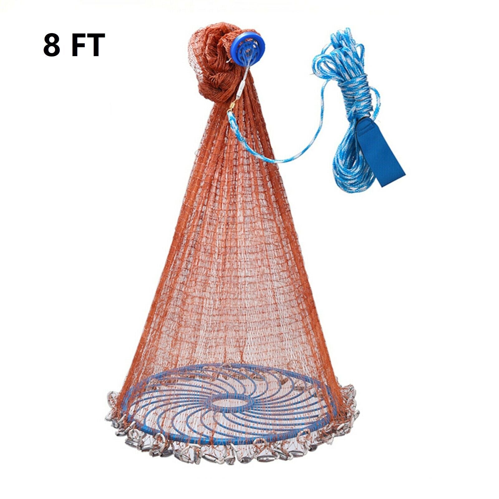 Easy Throw Fishing Cast Net, Durable Nylon Mesh with Aluminum Ring & Zinc Sinkers, Long Rope for Bait & Fish Catching Success!