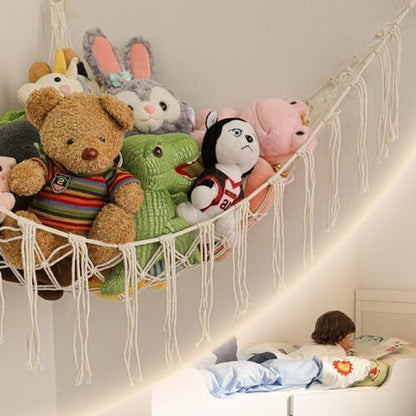 Stuffed Animal Hammock Net – Large Capacity Toy Storage, Durable Cotton Rope, Easy Install Corner Organizer for Plush Toys, Kids Room, Boho Decor