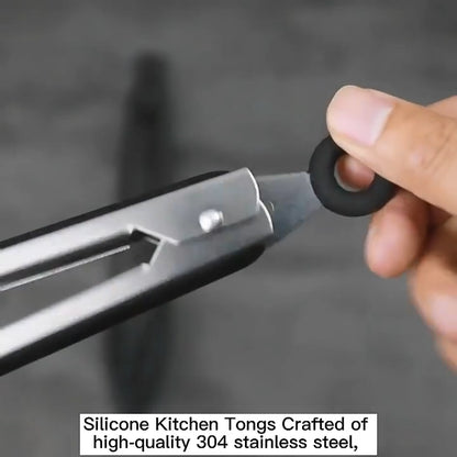 ✅SHIP NOW - Kitchen Food Tongs Silicone Stainless Steel Tongs Set | Black 9"/12"